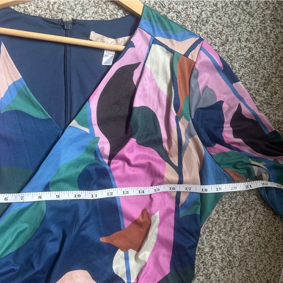 Hutch Pink and Blue Long Sleeve Faux Wrap Sundress Colorblock Mini Dress Casual - Picture 6 of 8